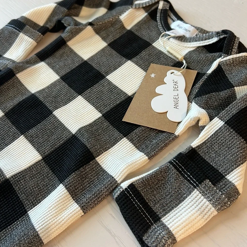 Angel Dear Baby Knotted Gown Buffalo Check Thermal Bamboo Cotton 0-3 months